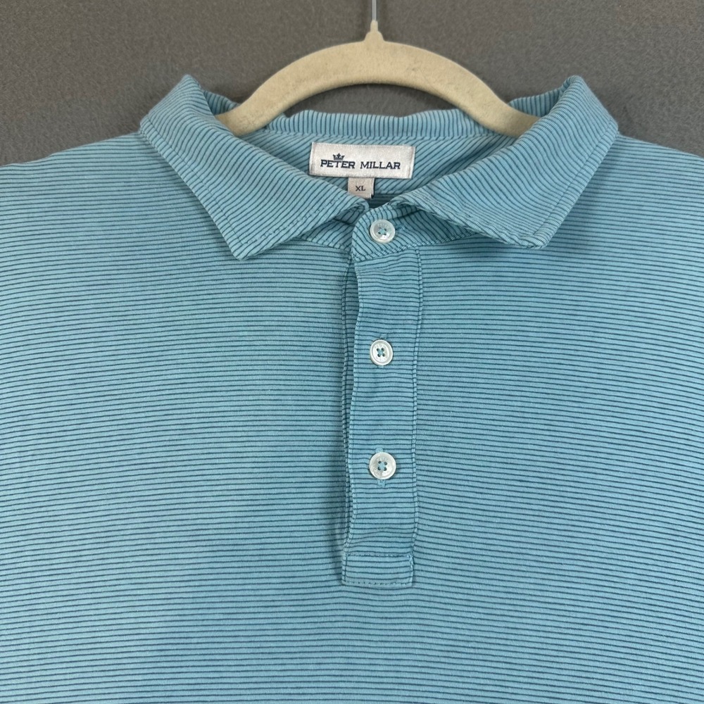 Peter Millar Mens XL Blue Striped Pima Cotton Tencel Polo Shirt MS22K26